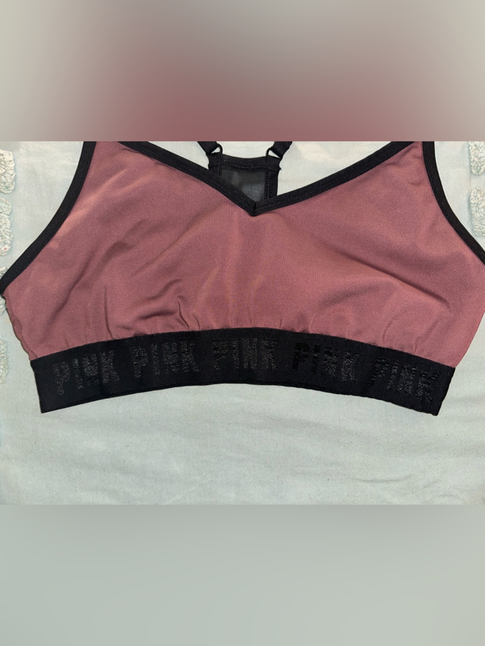 Victoria’s Secret Mauve Bralette w/ Mesh Racer Back Black Trim Shimmer Logo - Picture 4 of 15